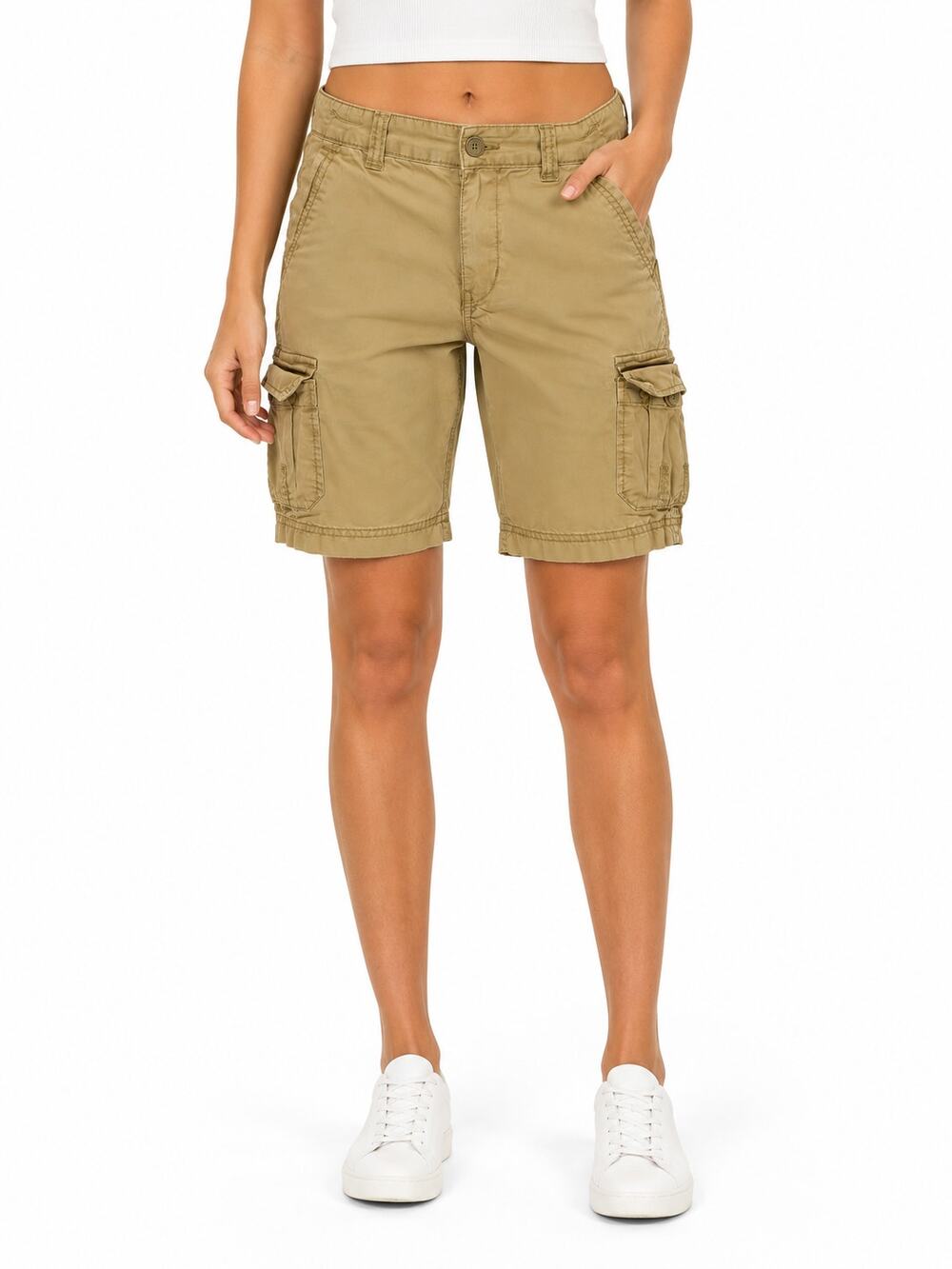 LR4106 Levis Womens Cargo Shorts Khaki Tan Cotton Size 8 Regular